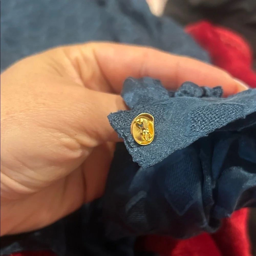 Tory Burch Silk Dark Blue Patterned Blouse Sz 4